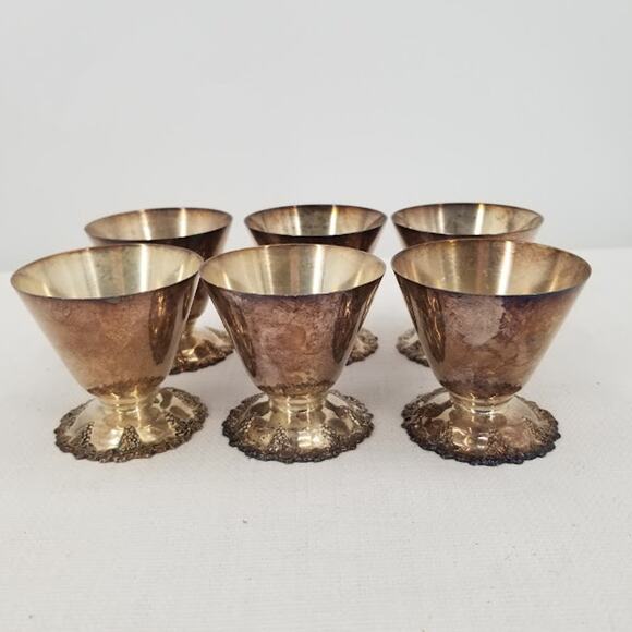 Vintage Signed DG Alpaka Silver Pedestal Footed Wine Cups German Set of Six - Picture 1 of 8